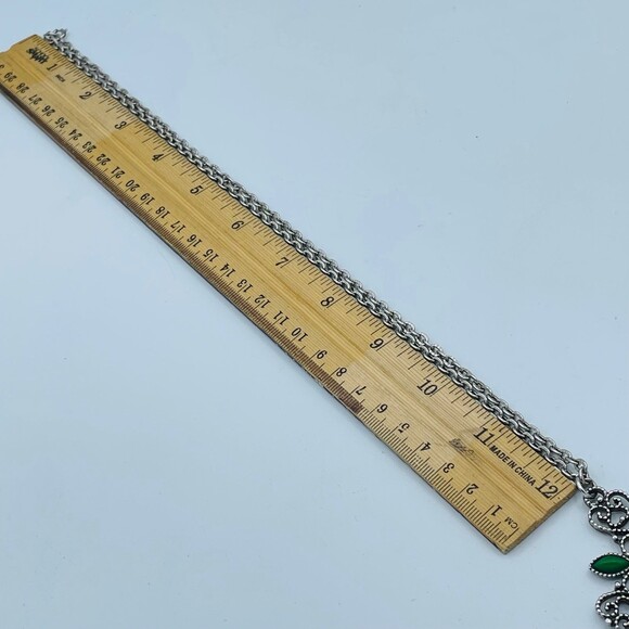 AVON Jeweled Romanesque Cross Silver Tone Long Necklace Vintage Crucifix Pendant - Picture 8 of 10